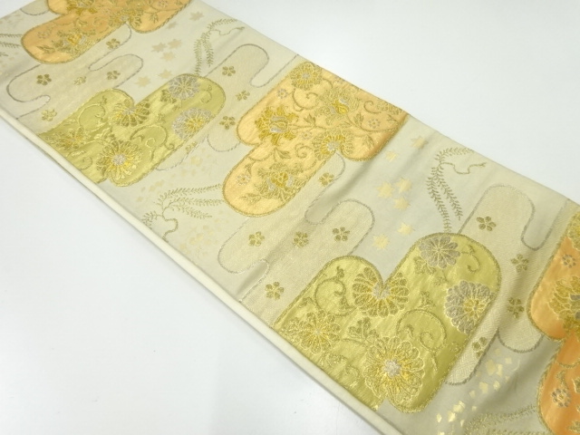 JAPANESE KIMONO / ANTIQUE FUKURO OBI / SILK / WOVEN EGASUMI & FLORAL ARABESQUE